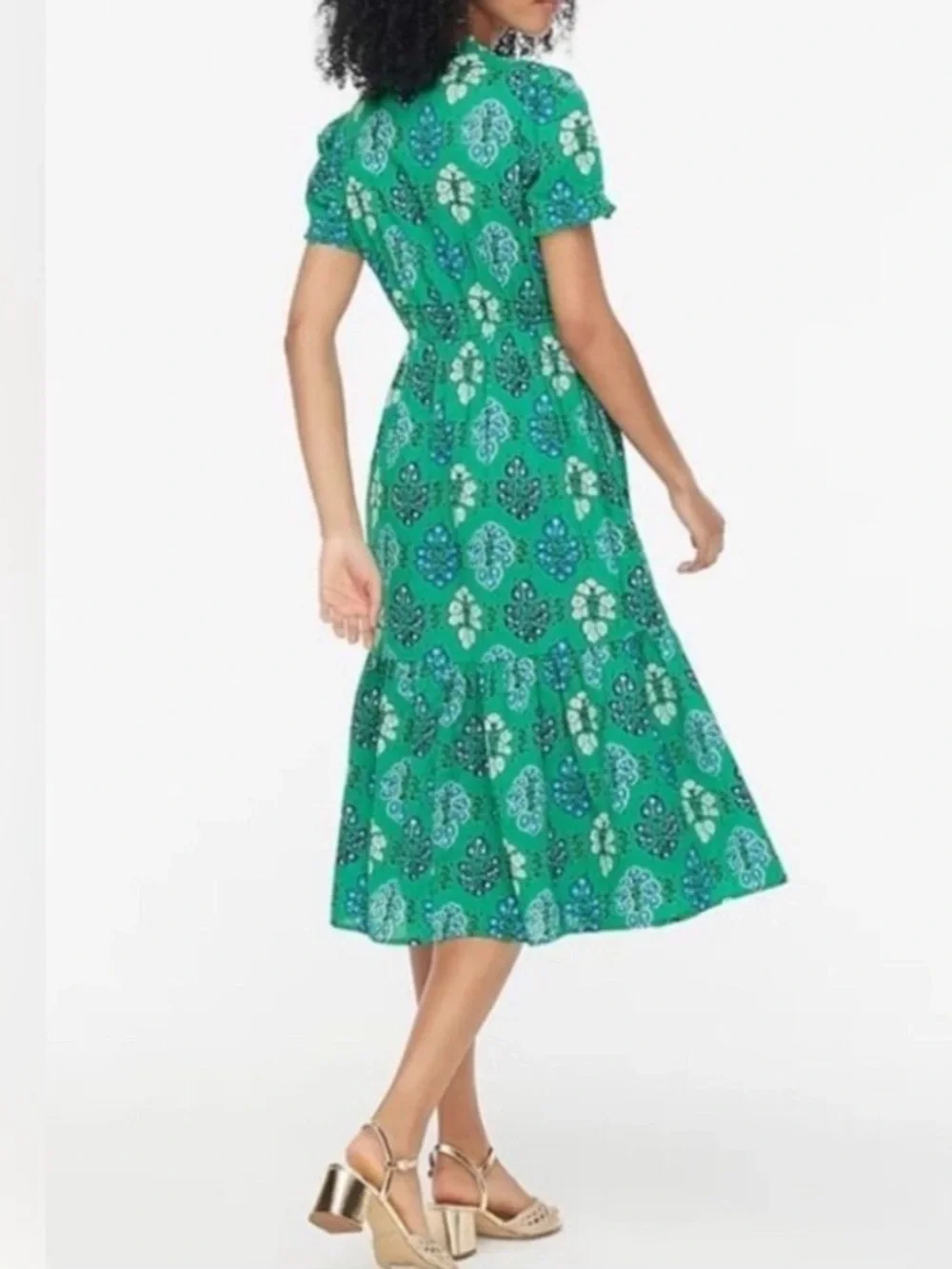 J. Crew Green & Blue Floral Short-Sleeve Midi Dress Sz 6